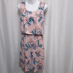 Nina Leonard Pink Floral Midi Dress